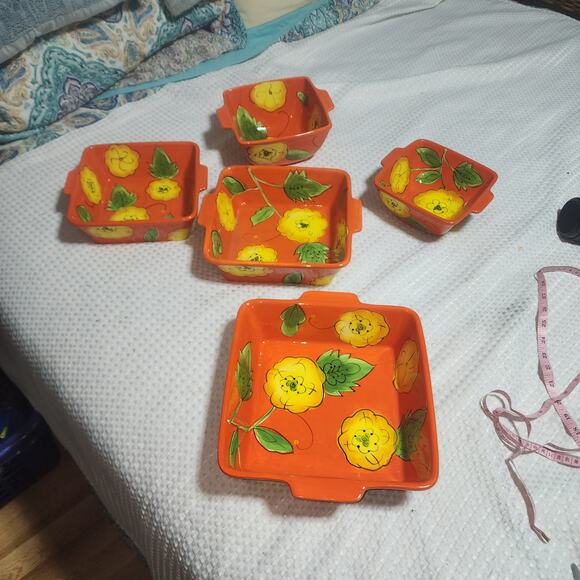 TEMP-TATIONS EUC 5 PIECE TARA POPPY PASSIONS CASSAROLE DISHES BOWLS - Picture 1 of 11